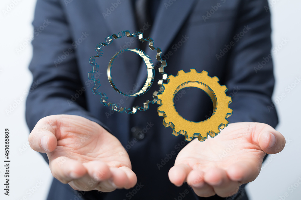 Business, Internet and technology concept. Business select gear icon on virtual screen/ Business, Internet and technology concept. Business select gear icon on virtual screen/