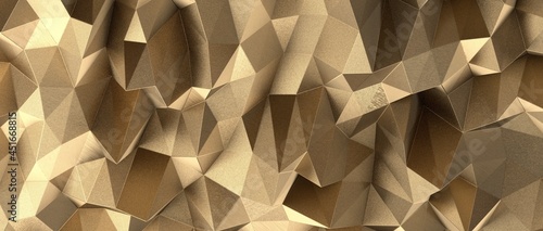 Fototapeta Naklejka Na Ścianę i Meble -  Abstract 3D render illustration,Surface gold crystal geometric triangle and Polygonal shapes template