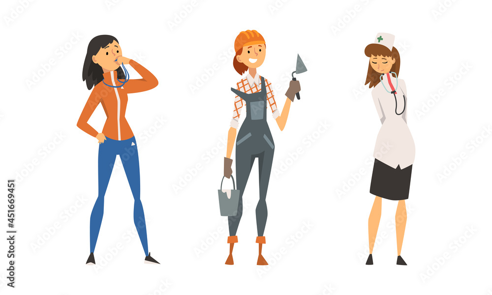 Obraz premium Woman Engaged in Different Profession as Gender or Sexual Equality Vector Set