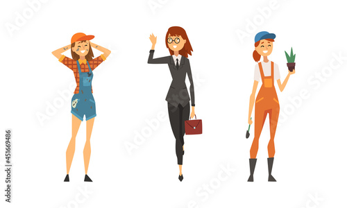 Woman Engaged in Different Profession as Gender or Sexual Equality Vector Set