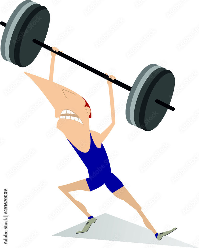 Cartoon man weightlifter isolated illustration.
Funny strong man is trying to lift a heavy weight isolated on white
Cartoon man weightlifter isolated illustration.
Funny strong man is trying to lift a heavy weight isolated on white