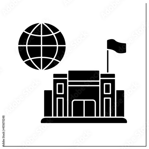 Consulate glyph icon. Office or consul jurisdiction. Foreign government. Diplomatic mission. Embassy service concept. Filled flat sign. Isolated silhouette vector illustration