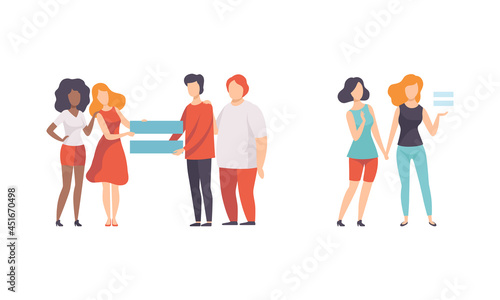 Man and Woman with Equal Sign as Gender Equity Vector Set