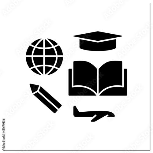 Study glyph icon. Student visa to study in different states. Ability to get education abroad. Embassy service concept.Filled flat sign. Isolated silhouette vector illustration