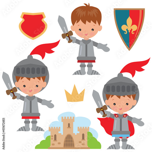 Knight boy vector cartoon illustration