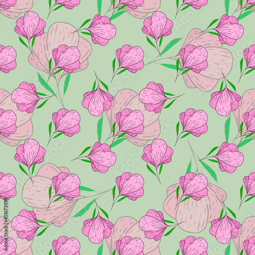 Seamless pattern of watercolor flowers. Hand-drawn illustration