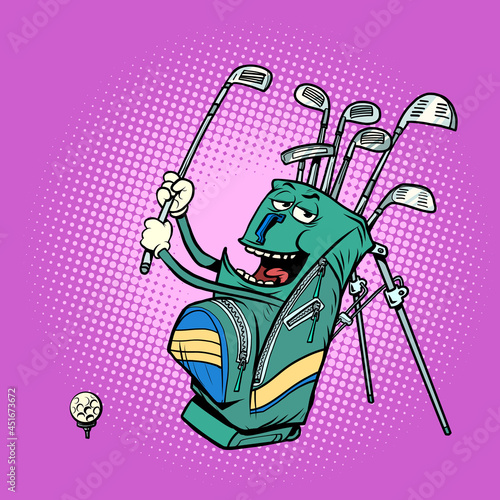 golf bag funny character, clubs and sports equipment, golf club