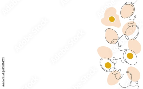 Vector Pattern with Eggs. Background with Food. Continuous line drawing style.