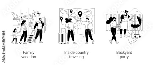 Family adventure and fun abstract concept vector illustrations.