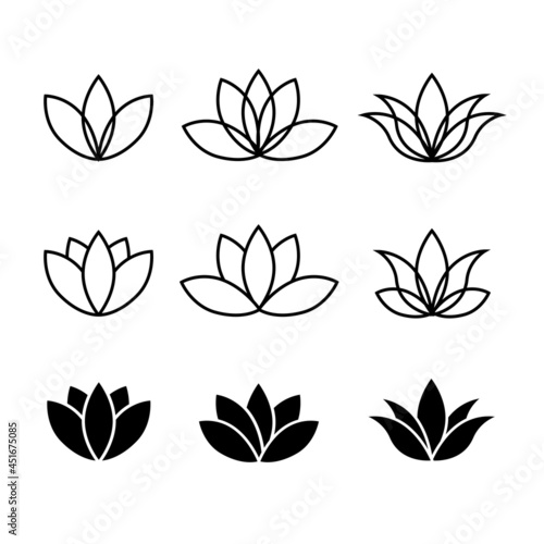 Set of lotuses. Collection of line lotus flowers
