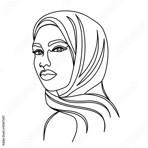 Arab woman in a modern one line style.