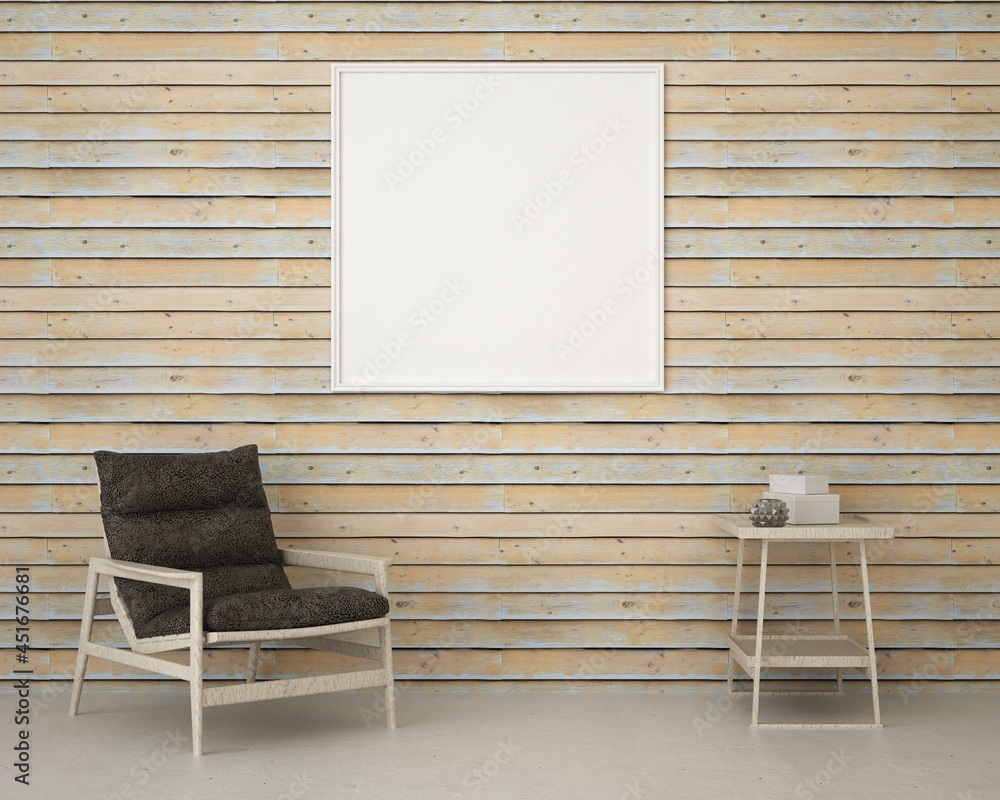 3D Mockup photo frame in Modern interior of living room 3D Mockup photo frame in Modern interior of living room