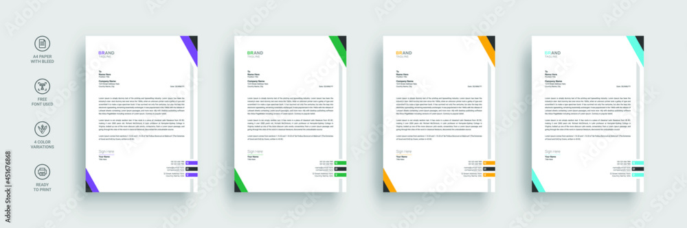 Letterhead template in flat style, letterhead set or bundle Letterhead template in flat style, letterhead set or bundle