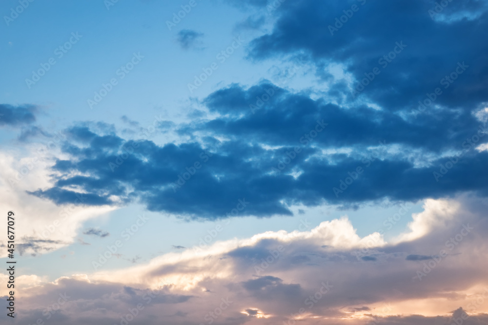 Fototapeta premium Beautiful morning sky with clouds. Great natural view. Lovely sunrise background for energy boost and motivation. 
