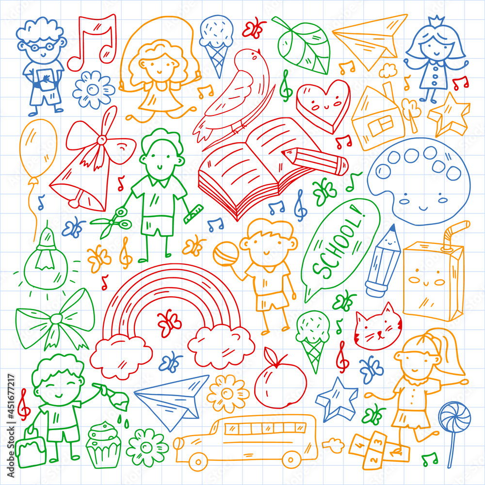 Vector pattern with items for school. Online internet education, e-learning. Vector pattern with items for school. Online internet education, e-learning.