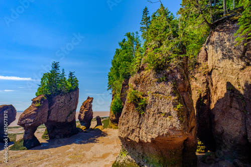 Low tide on the Bay of Fundy exposes the rocks sand and the arches of the flowerpots photo