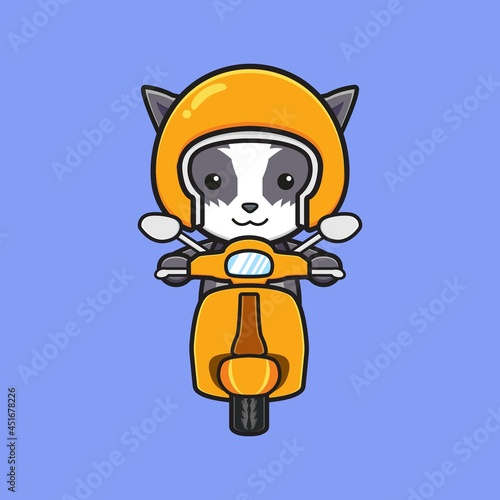Cute cat driving scooter cartoon icon illustration