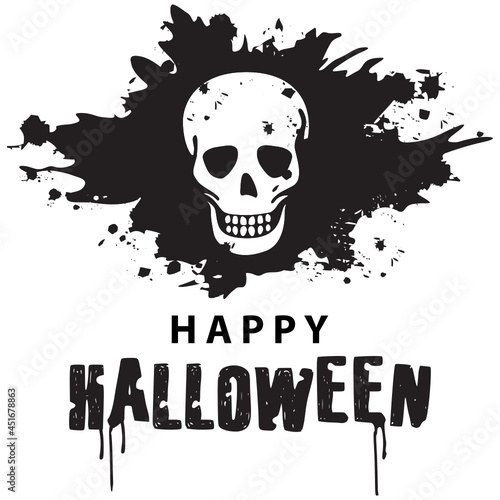 ink splash and smiling skull, vector 