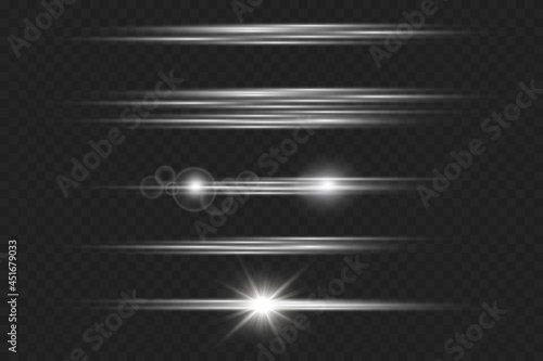 Set horizontal lens flares pack. Laser beams, horizontal light rays.Beautiful light flares. PNG. Vector illustration