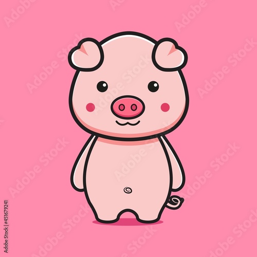 Cute pig cartoon icon illustration
