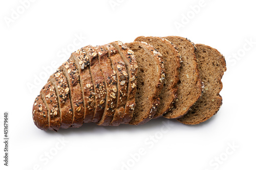 whole wheat breads sliced isolated on white background