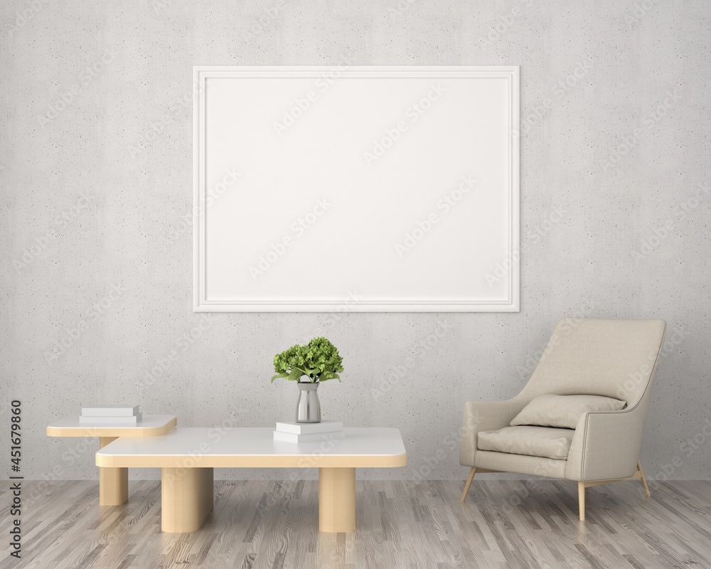 Fototapeta premium 3D Mockup photo frame in Modern interior of living room