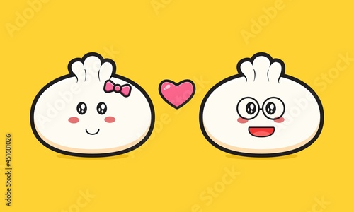 Dumpling fall in love cartoon icon vector illustration
