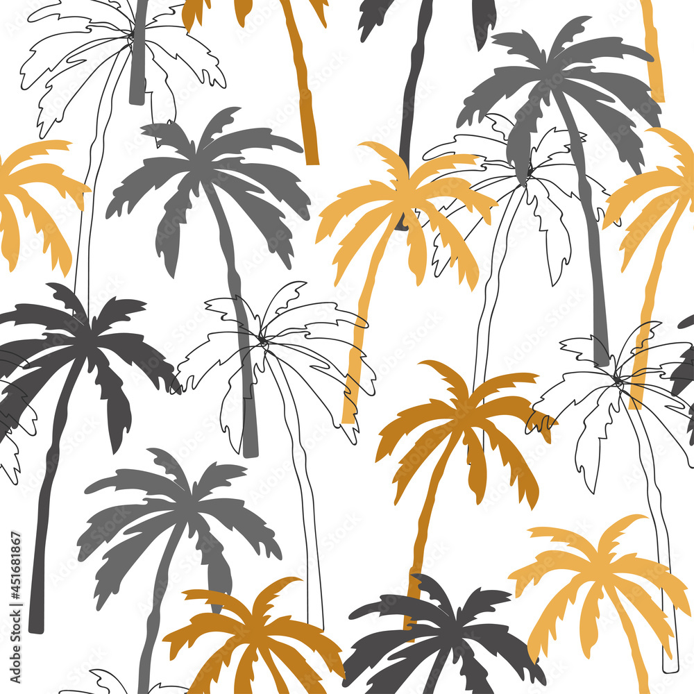 Seamless palm tree pattern. Vector tropical background.