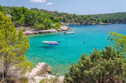 Scenic bay with rocky beaches nearby Milna on the south-west coast of Brac island in Croatia photo