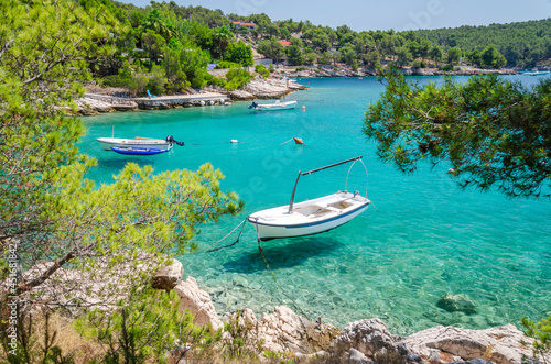 Scenic bay with rocky beaches nearby Milna on the south-west coast of Brac island in Croatia