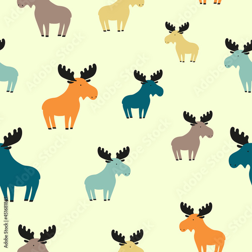 Seamless cute elk pattern. Colorful print for kids.