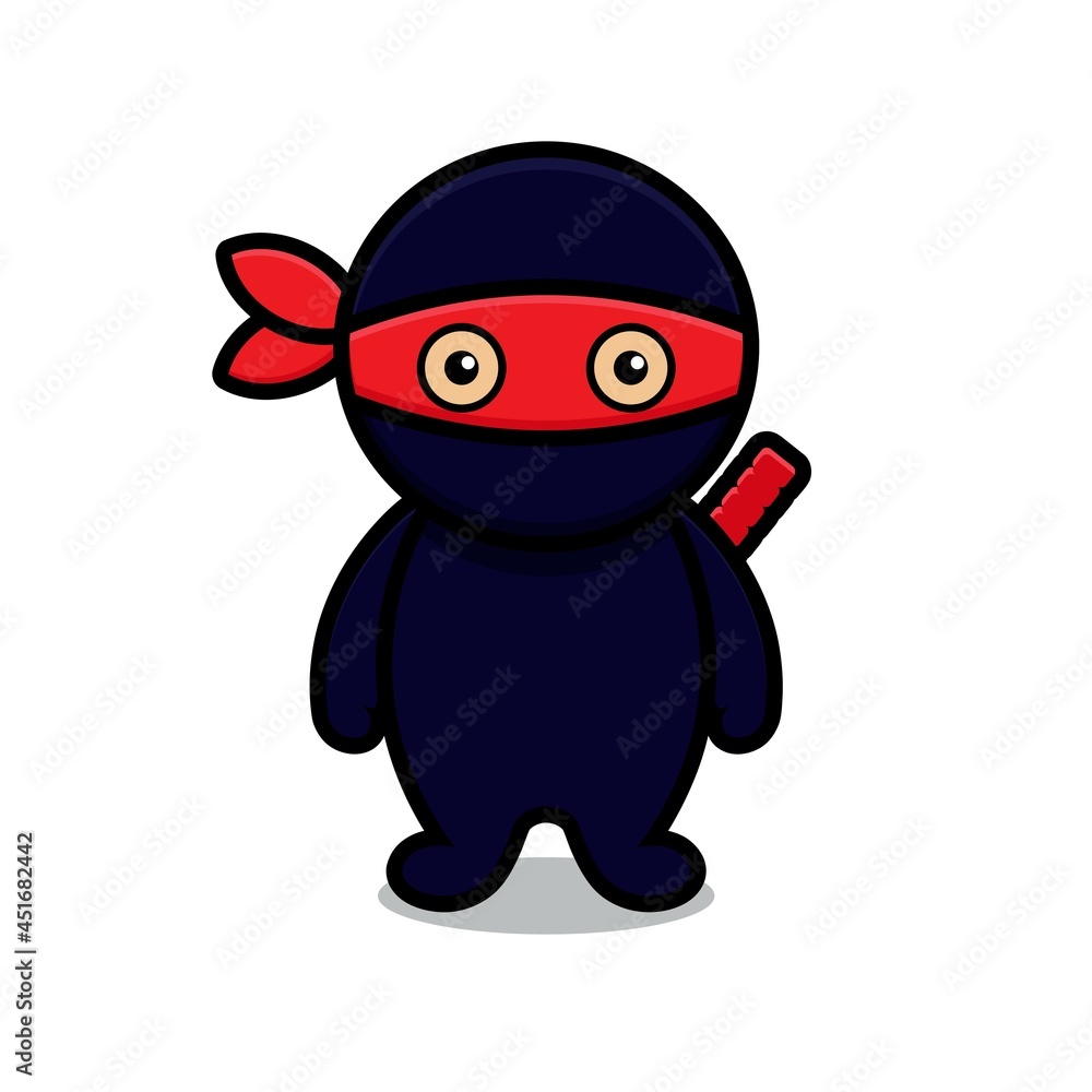 cute blue ninja mascot character