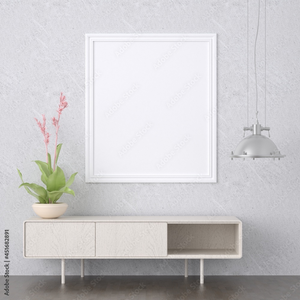 3D Mockup photo frame in Modern interior of living room 3D Mockup photo frame in Modern interior of living room