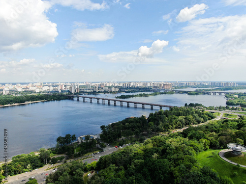 Dnieper river in Kiev in summer. Aerial drone view. © Alina