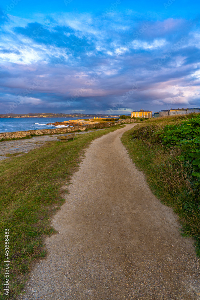 Coast near Hercules Tower, in La Coruna city, Spain).