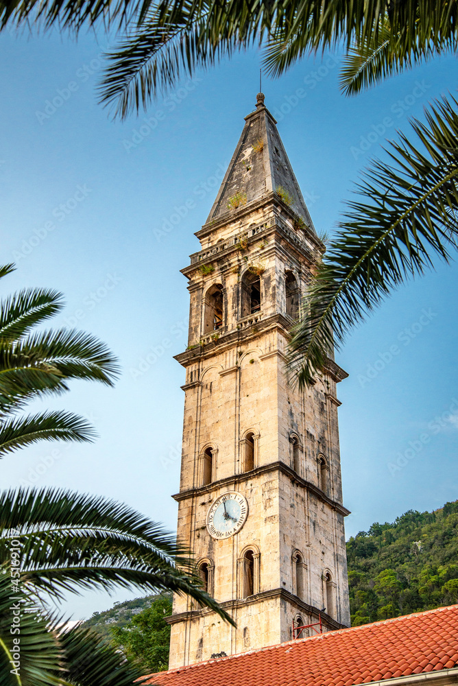 St. Nicholas Church tower,Perast,bay of Kotor,Montenegro.