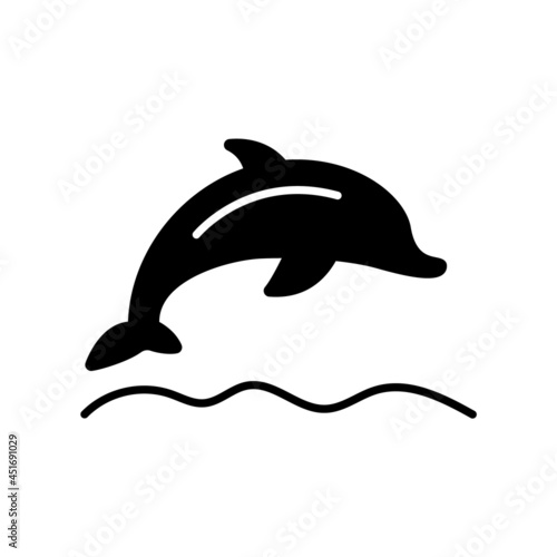 Dolphin jumping over water glyph icon. Maldives animal. Coral island. Tropical resort. Isolated vector illustration