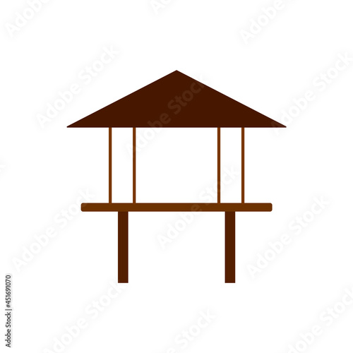 House on stilts flat icon. Maldives architecture. Tropical resort. Color filled symbol. Isolated vector illustration