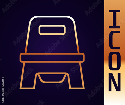 Gold line Baby potty icon isolated on black background. Chamber pot. Vector