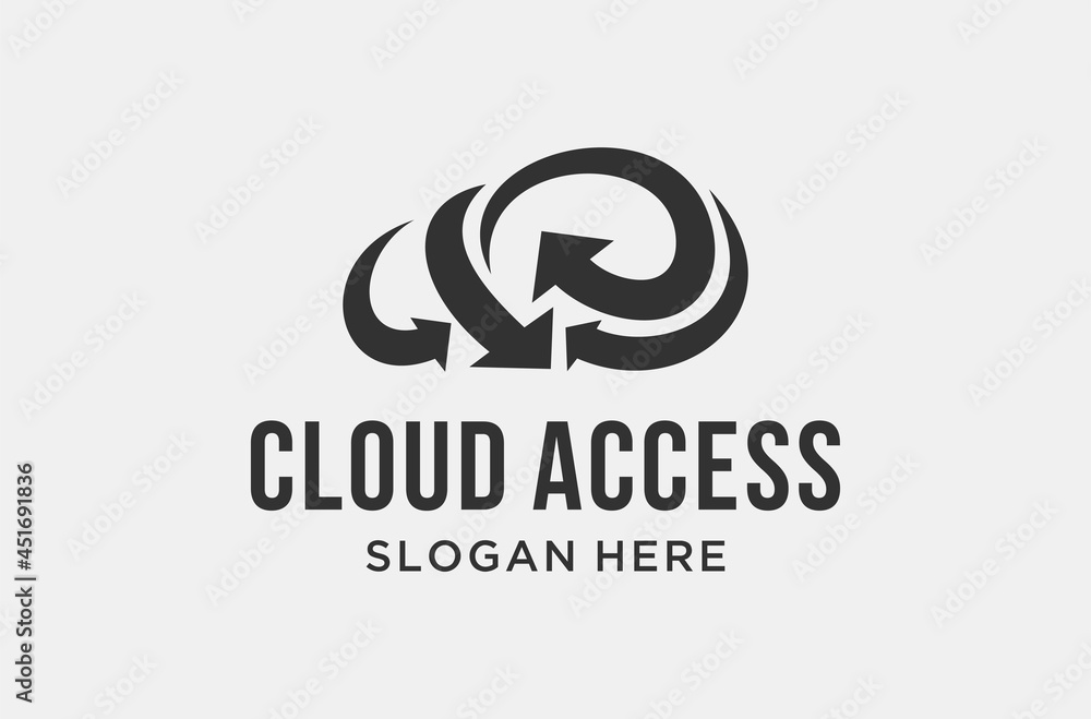 cloud access logo design with arrow shape element.