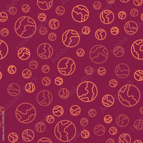 Brown line Global economic crisis icon isolated seamless pattern on red background. World finance crisis. Vector
