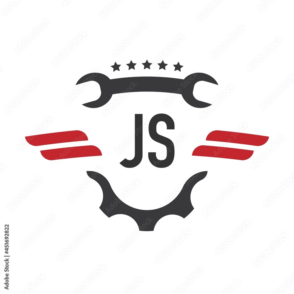 Initial Letter JS Auto Repair Logo Design Template. Auto repair