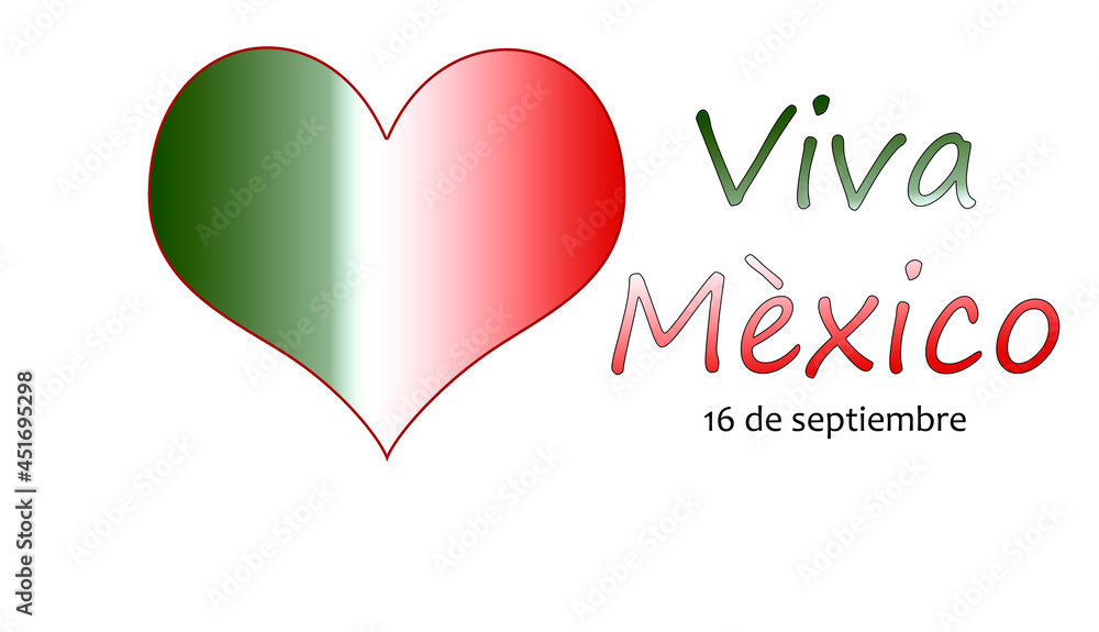 Corazón con los colores de la bandera de Mèxico, viva Mèxico, celebración de las fiestas patrias del 16 de septiembre.