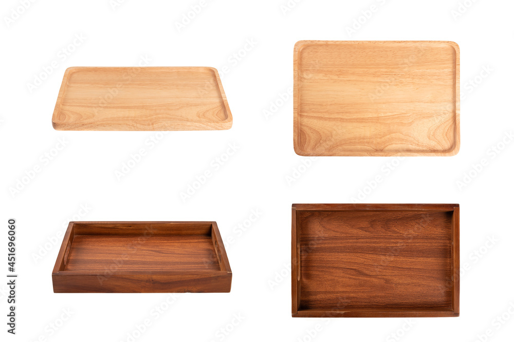 Set of Wooden tray isolated on white background Set of Wooden tray isolated on white background