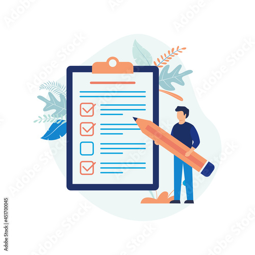 Illustration concept of checklist. business, checklist, businessman, survey, task, report. Flat illustration vector suitable for many purposes.