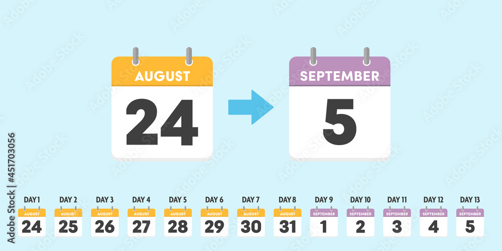 Obraz premium 競技日程のカレンダーアイコンセット：8月と9月のイベント・スポーツ競技会・フェス等のスケジュール素材