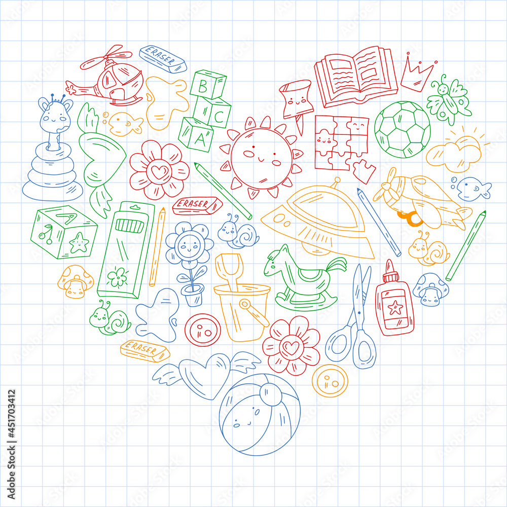 Children play with toys in the kindergarten. Kids playground. Education, creativity, imagination. Children play with toys in the kindergarten. Kids playground. Education, creativity, imagination.