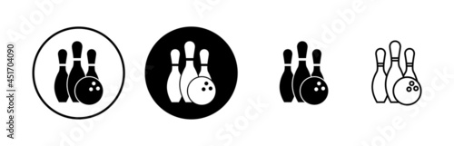 Bowling game Pin Icons set. Bowling icon, ball and pin