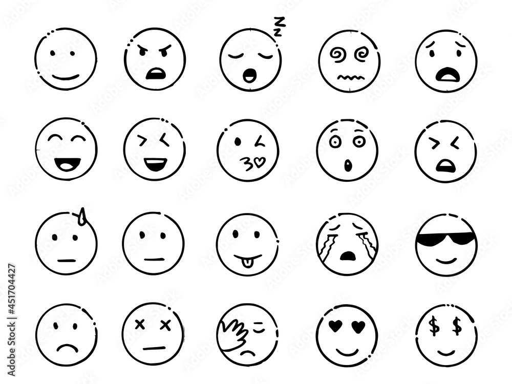 Hand draw emoji, doodle emoticons, vector illustration. Hand draw emoji, doodle emoticons, vector illustration.