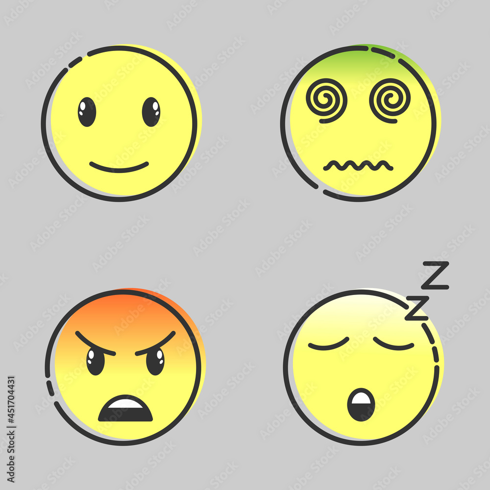 Fototapeta premium Emoji set, doodle emoticons, vector illustration.